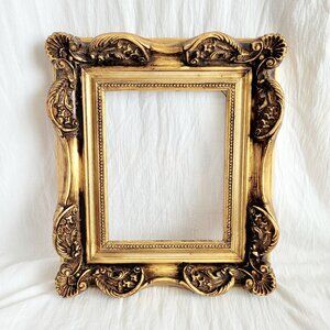 Vintage Ornate Gold Leaf Wood Picture Frame 8" X 10" With Baroque Style Design